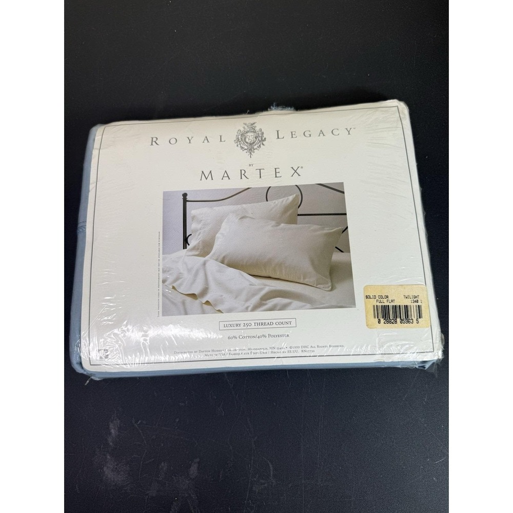 Vintage Royal Legacy by Martex Full Flat Sheet 250TC Blue Cotton Blend NIP USA - Picture 2 of 2
